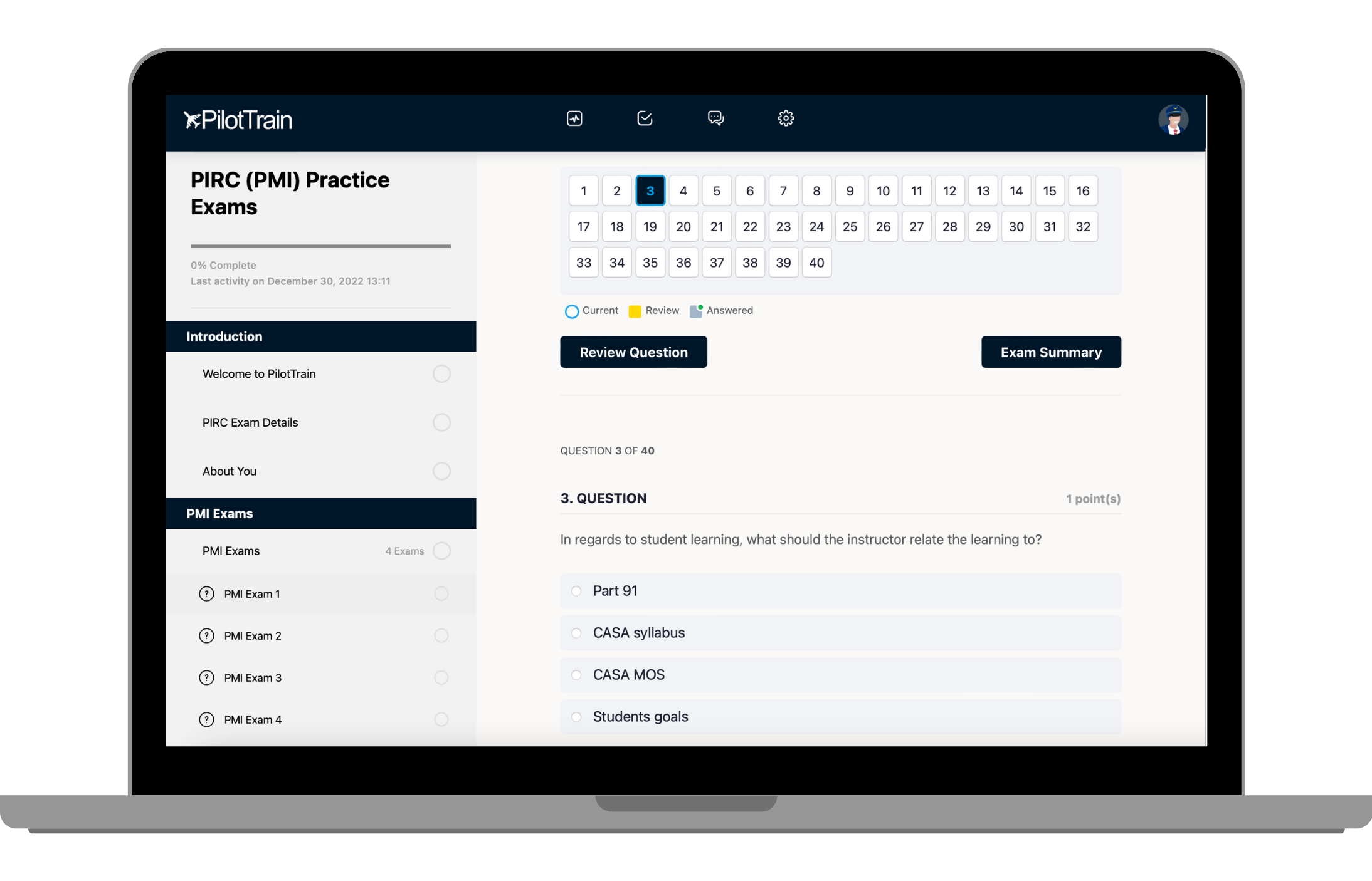 PilotTrain PIRC and PMI practice exams