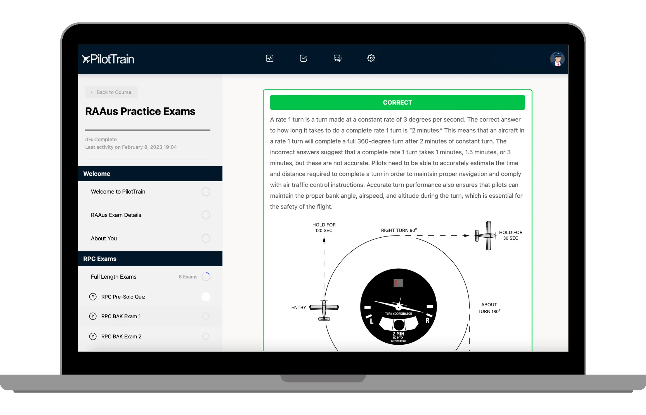 PilotTrain RAAus RPC practice exams on desktop, tablet and phone